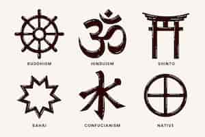 Vecteur gratuit collection de symboles religieux design plat dessinés à la main