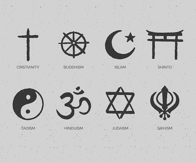 Collection de symboles religieux design plat dessinés à la main