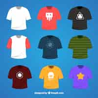 Vecteur gratuit collection de t-shirts 2d en différentes couleurs