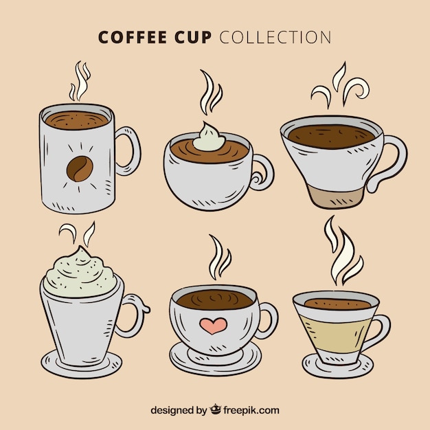 Vecteur gratuit collection de tasse de café dessinés à la main