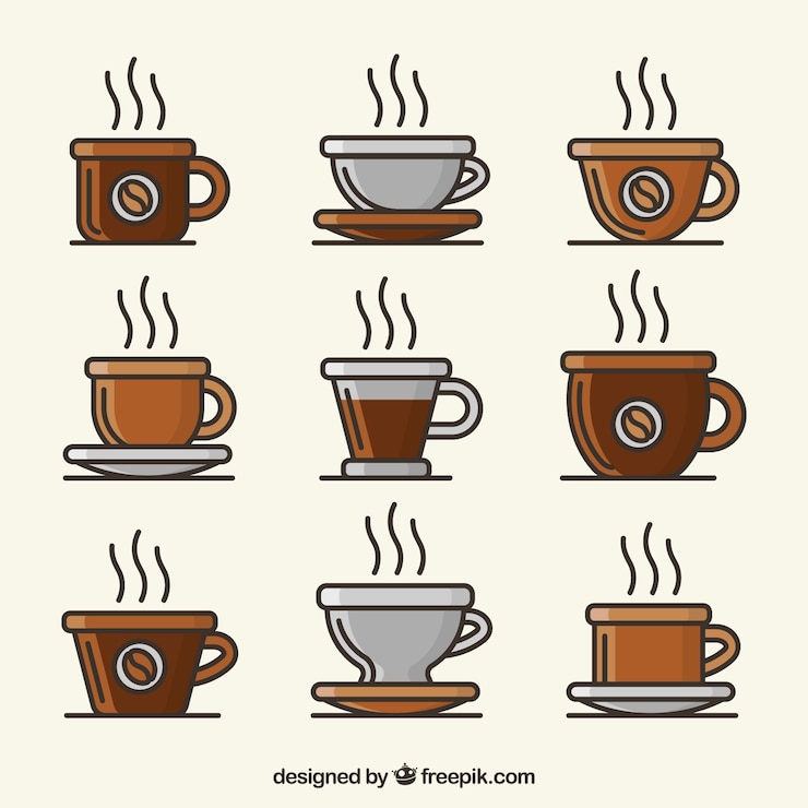 Vecteur gratuit collection de tasses à café marron