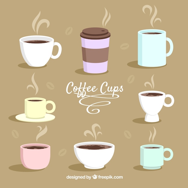 Vecteur gratuit collection de tasses à café plates