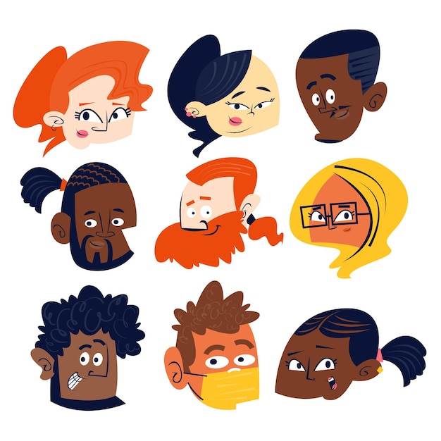 Vecteur gratuit collection de têtes de personnages de dessins animés