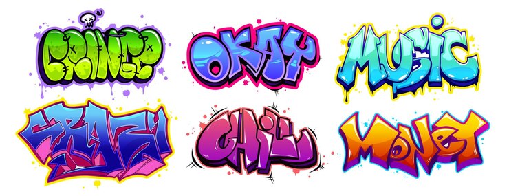 Vecteur gratuit collection de textes de graffitis dans le style de dessins animés