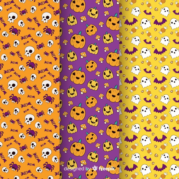 Collection de texture halloween dessinée à la main