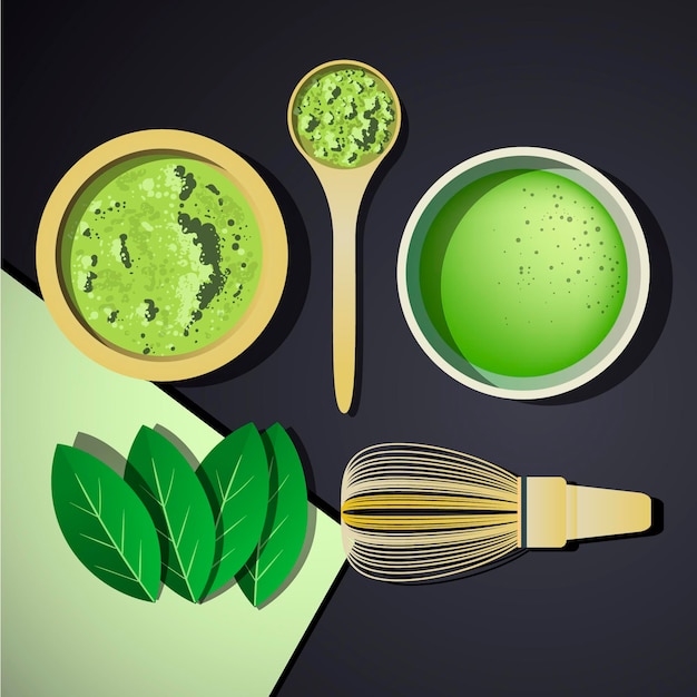 Vecteur gratuit collection de thé matcha