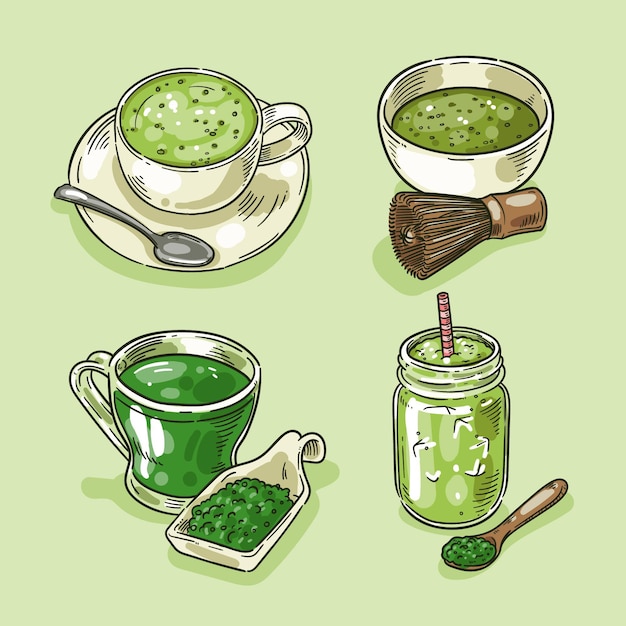 Vecteur gratuit collection de thé matcha