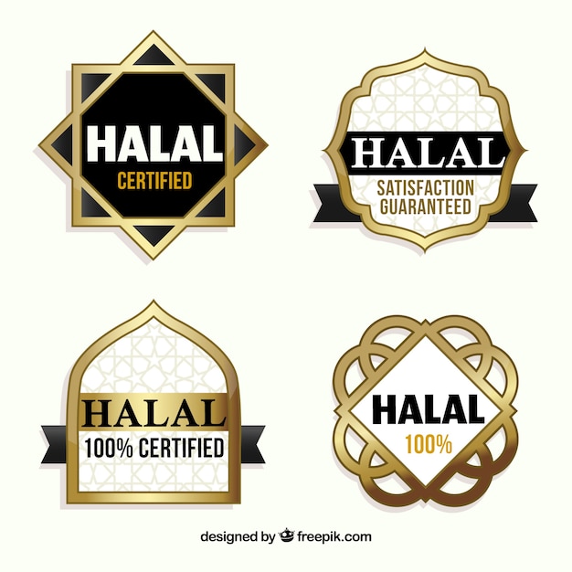 Vecteur gratuit collection de timbres halal avec un style doré