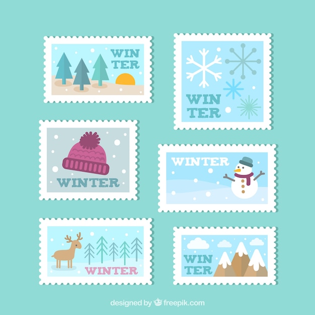 Collection De Timbres De L'hiver Au Design Plat