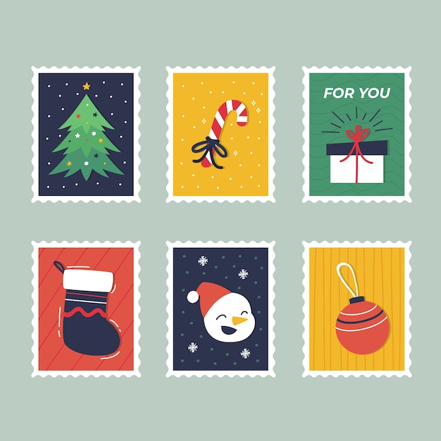 Collection De Timbres De Noël Au Design Plat