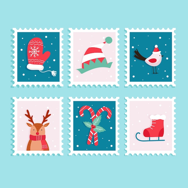 Collection de timbres de Noël au design plat