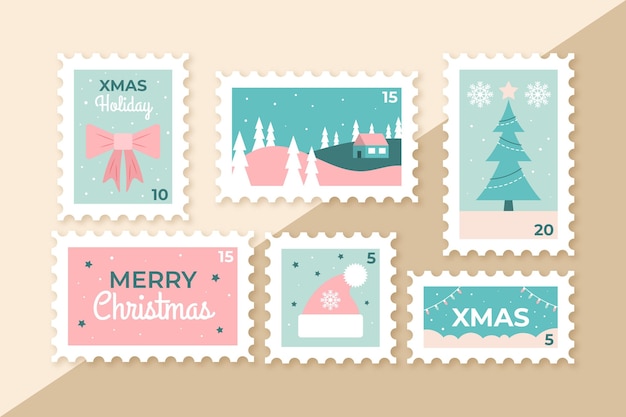 Collection De Timbres De Noël Au Design Plat