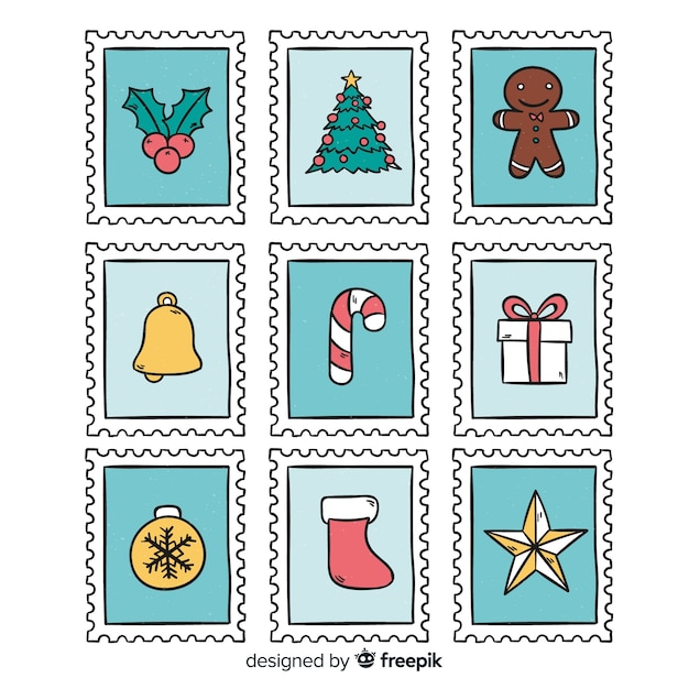 Vecteur gratuit collection de timbres de noël décoratifs