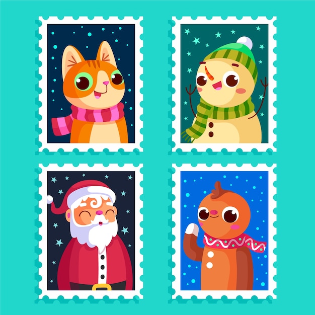 Collection De Timbres De Noël Design Plat