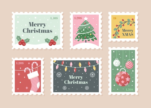 Collection De Timbres De Noël Design Plat