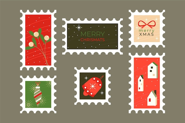 Collection De Timbres De Noël Design Plat