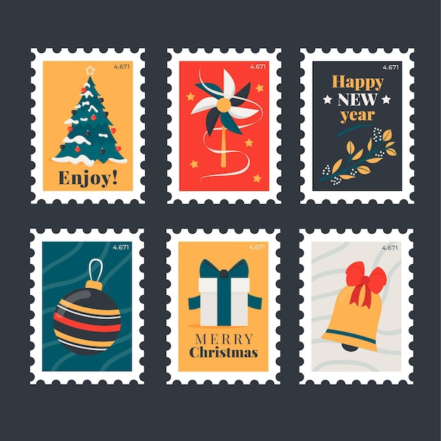 Collection De Timbres De Noël Design Plat