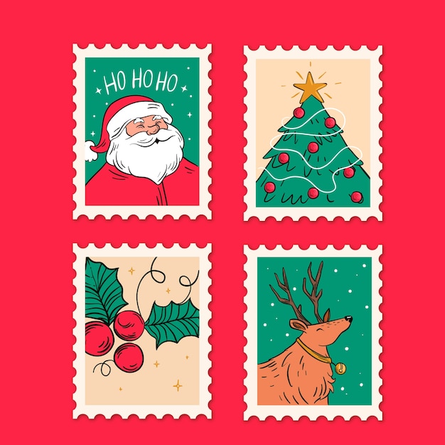 Collection De Timbres De Noël Dessinés à La Main