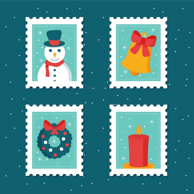 Collection De Timbres De Noël Dessinés à La Main