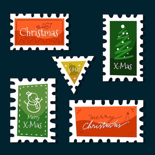 Collection De Timbres De Noël Dessinés à La Main