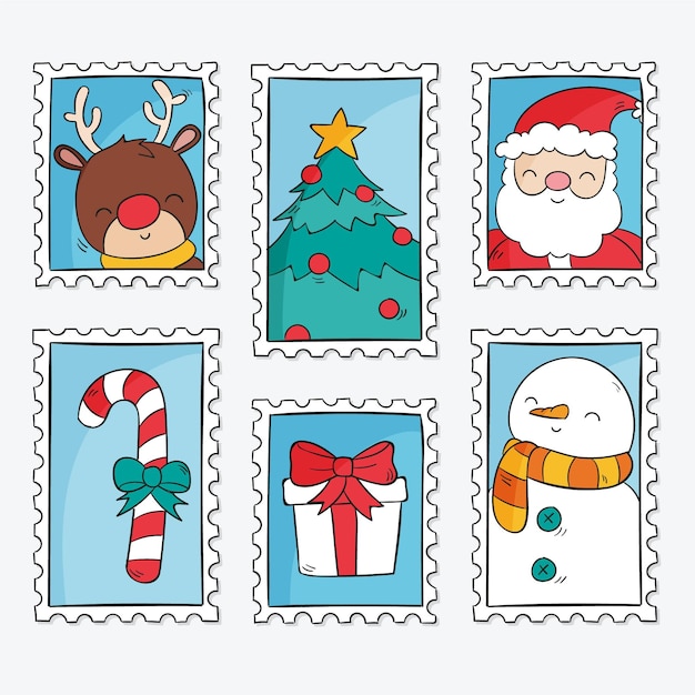 Collection De Timbres De Noël Dessinés à La Main