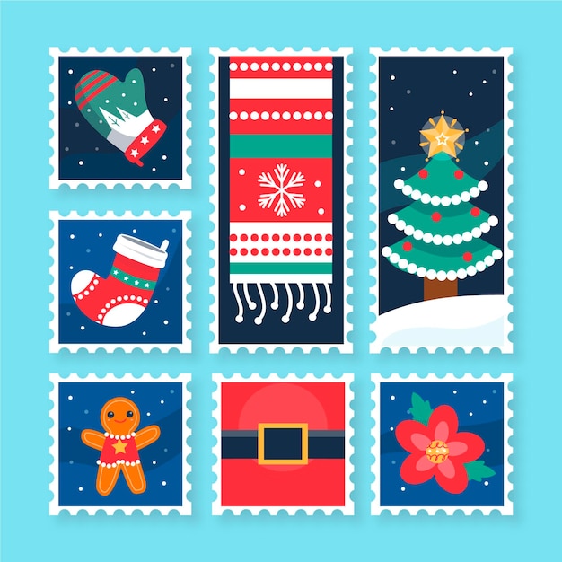 Collection de timbres de noël dessinés à la main