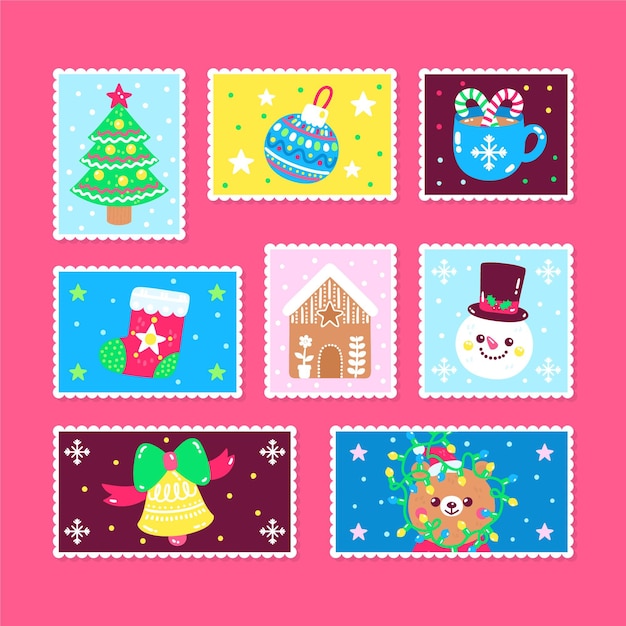 Collection De Timbres De Noël Dessinés à La Main