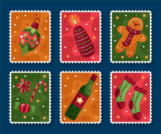 Collection De Timbres De Noël Dessinés à La Main