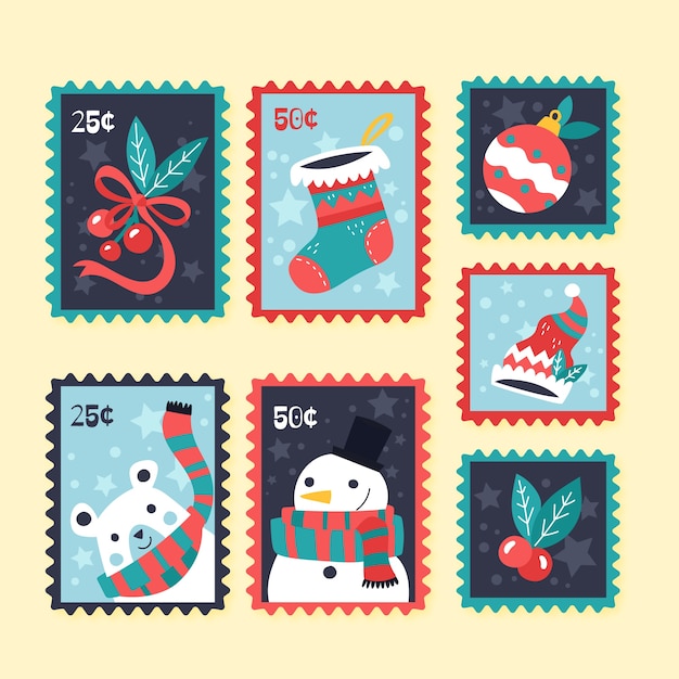 Collection De Timbres De Noël Dessinés à La Main