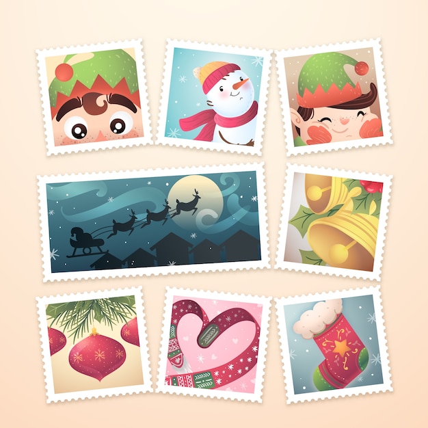 Collection De Timbres De Noël Dessinés à La Main