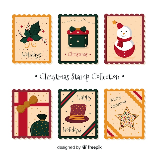 Vecteur gratuit collection de timbres de noël vintage