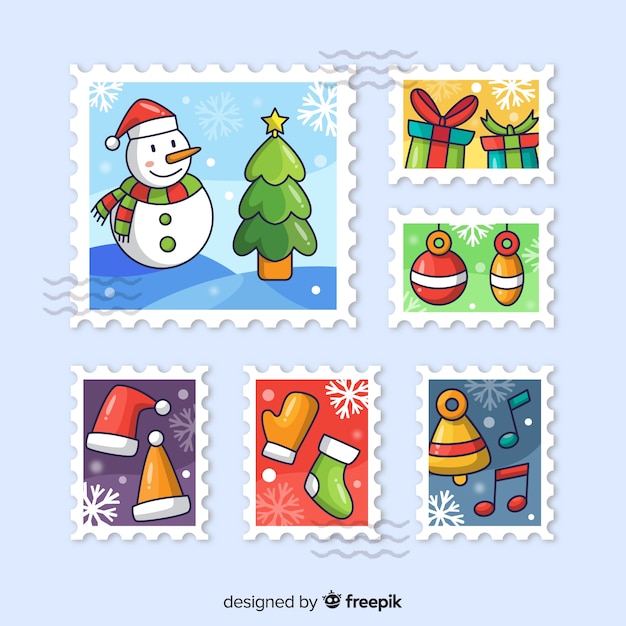 Vecteur gratuit collection de timbres de noël