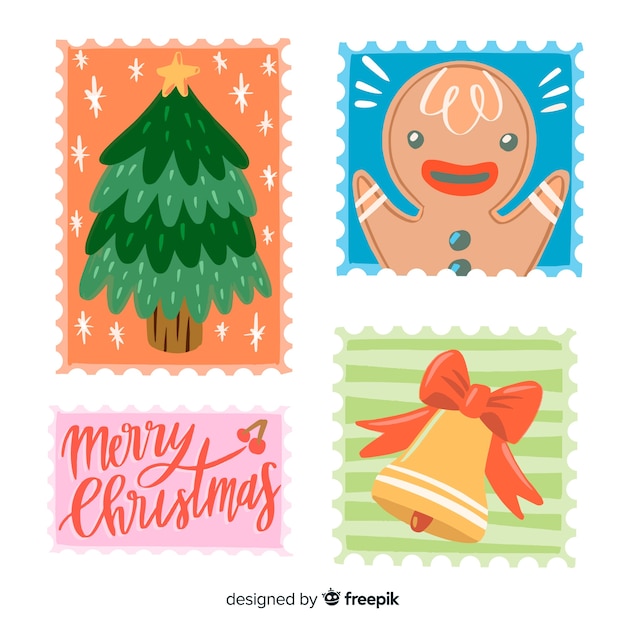 Vecteur gratuit collection de timbres de noël