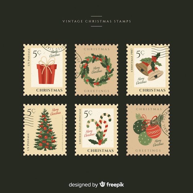 Vecteur gratuit collection de timbres de noël