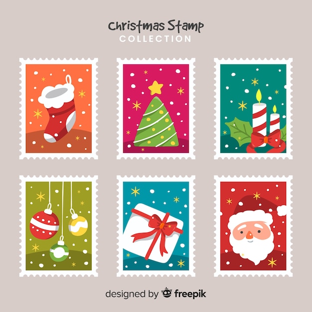 Vecteur gratuit collection de timbres de noël