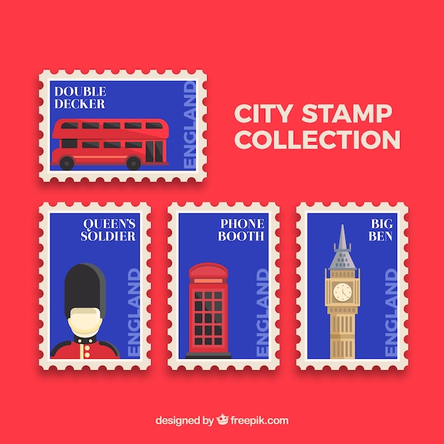 Vecteur gratuit collection de timbres avec des repères de londres