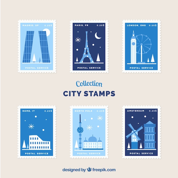 Collection De Timbres De La Ville Dans Le Style Plat