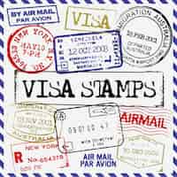 Vecteur gratuit collection de timbres de visa