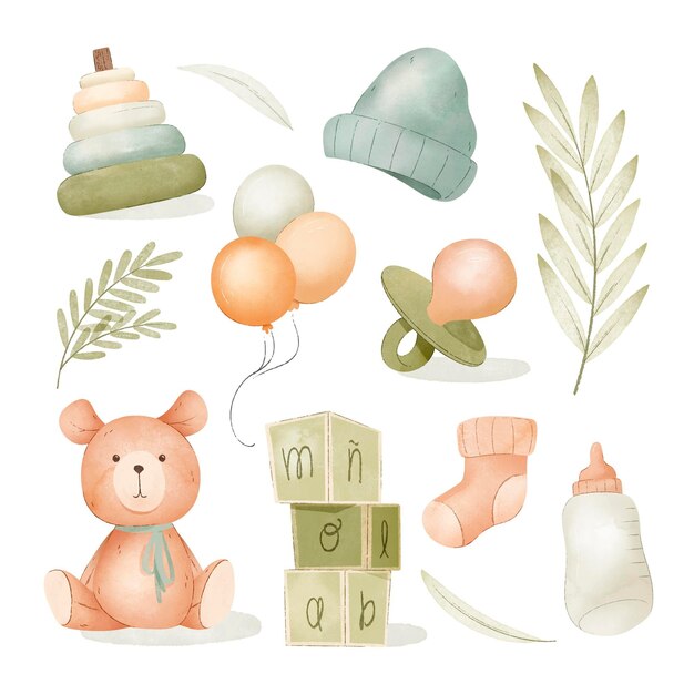 Collection de trucs pour bébé aquarelle