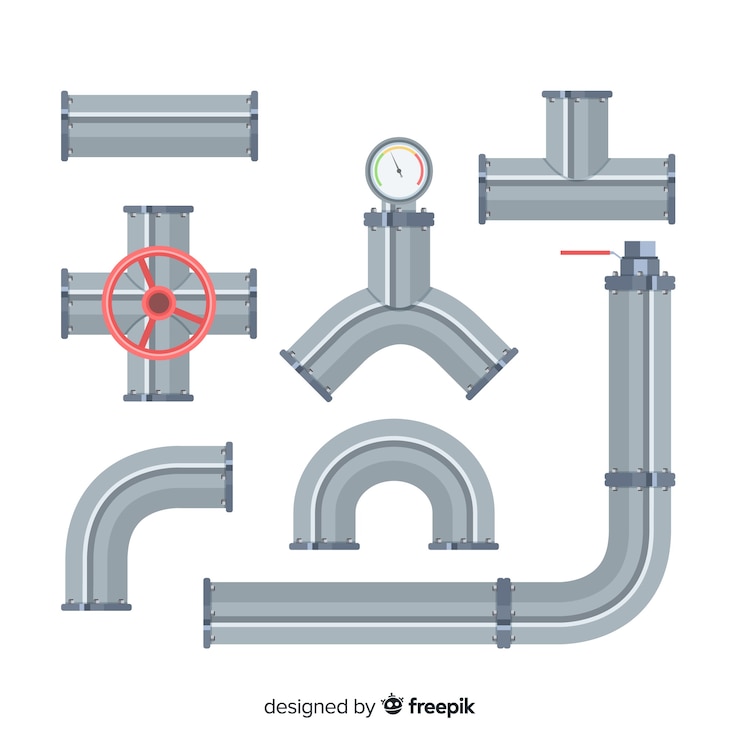 Vecteur gratuit collection de tuyaux en métal design plat avec levier