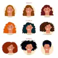 Vecteur gratuit collection de types de cheveux bouclés dessinés à la main