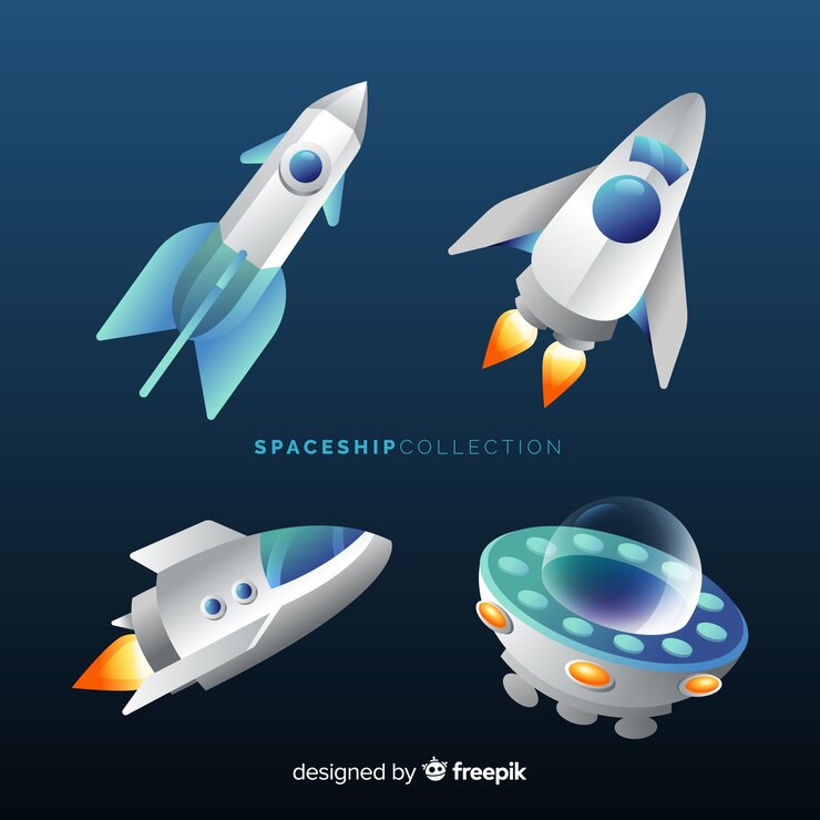 Vecteur gratuit collection de vaisseau spatial futuriste au design plat