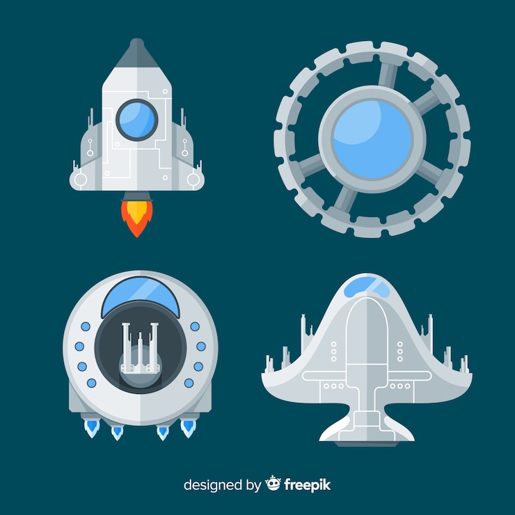 Vecteur gratuit collection de vaisseau spatial moderne au design plat