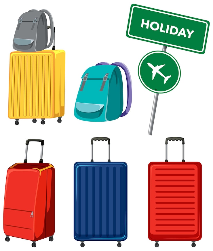 Vecteur gratuit collection de valises trolley de différentes couleurs
