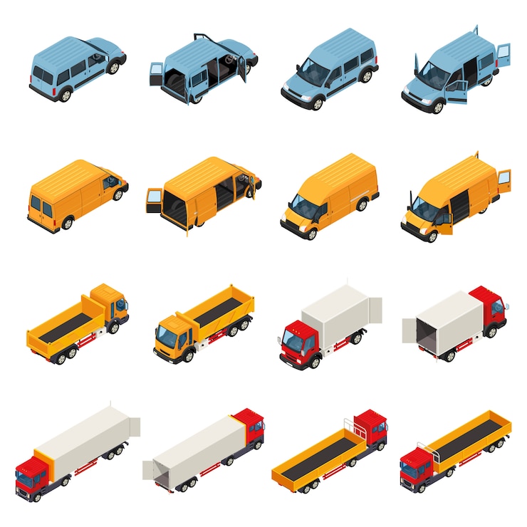 Vecteur gratuit collection de véhicules de transport de marchandises