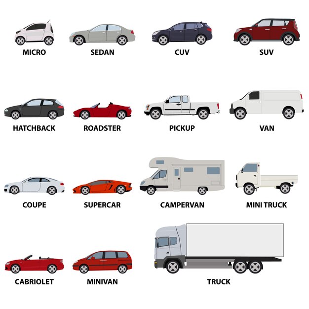 collection de véhicules de transport