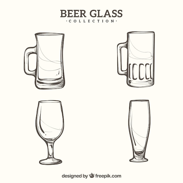 Collection De Verre Et De Tasse De Bière Dessinés à La Main