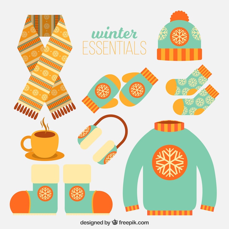 Vecteur gratuit collection de vêtements d&#39;hiver vert et jaune