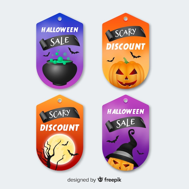 Vecteur gratuit collection vintage étiquette et badge plat halloween