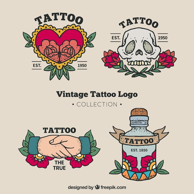 Vecteur gratuit collection vintage de logo de tatouage